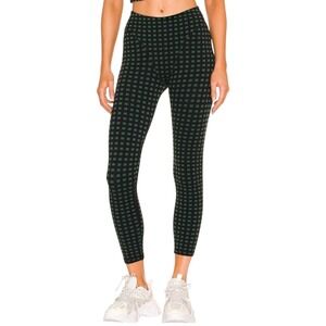 ADAM SELMAN SPORT FRENCH CUT BLACK GREEN‎ JACQUARD GINGHAM LEGGINGS SZ XS